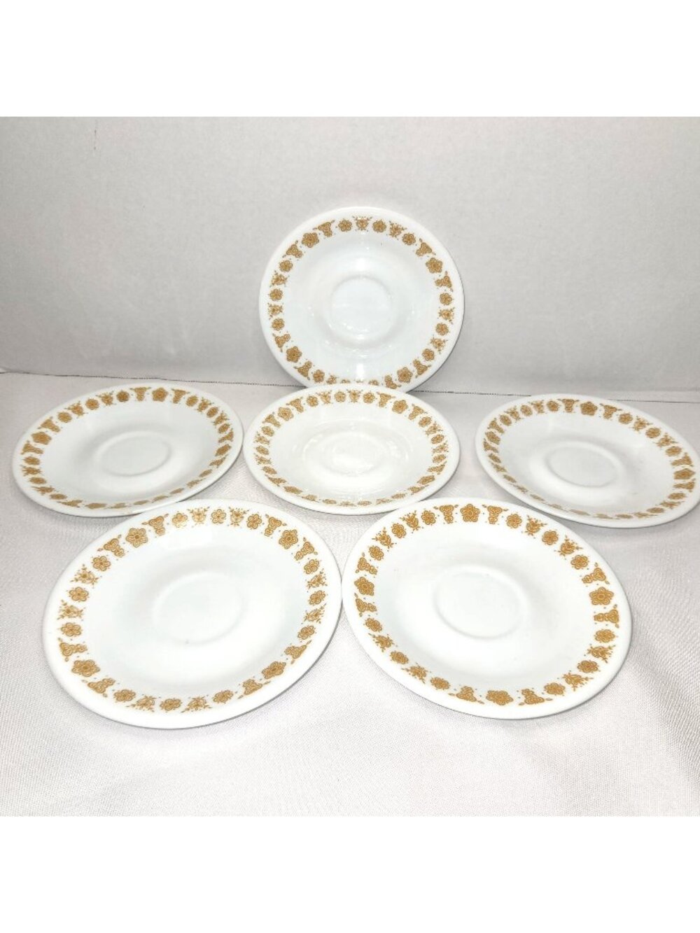 Set of 6 Corelle 1970's Butterfly Gold Saucers 6"